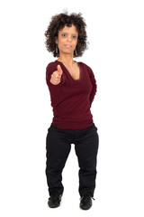 Beautiful woman doing different expressions in different sets of clothes: thumbs up
