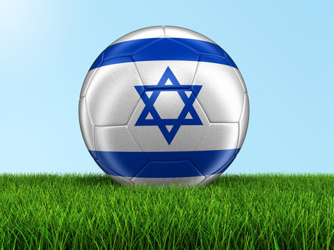 Soccer football with Israeli flag on grass. Image with clipping path