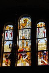 Biblical motif depicted on the window of the church in the techn