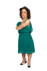 Beautiful woman doing different expressions in different sets of clothes: arms crossed