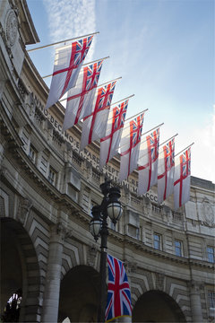 Flags flying over The Mall, London, England, UK.