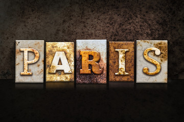 Fototapeta na wymiar Paris Letterpress Concept on Dark Background