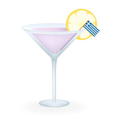 Cocktail Glass With A Flag Of Greece