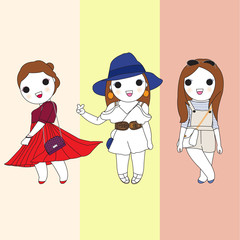 Three Cute Trendy Girls illustration