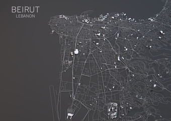 Obraz premium Bejrut, widok satelitarny, sekcja 3d, Liban