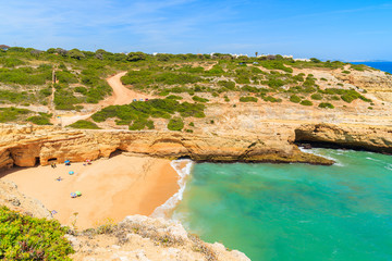 Beautiful Praia de Albandeira beach with turquoise sea water, Portugal