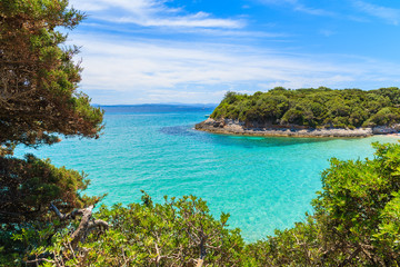 Turquoise water of Petit Sperone bay, Corsica island, France