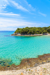 Fototapeta na wymiar Turquoise sea water of Petit Sperone bay, Corsica island, France