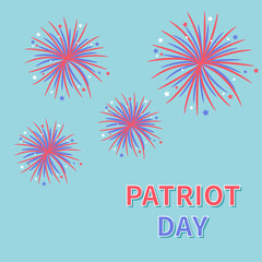 Patriot day Fireworks blue sky Star and strip  Flat design