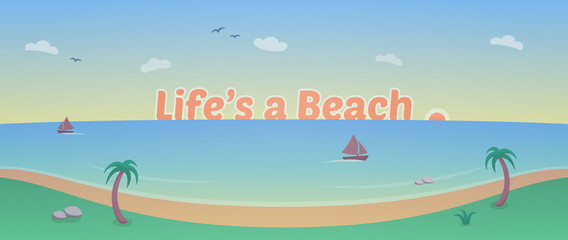 Fototapeta na wymiar Retro Illustration with Tropical Paradise - a retro style illustration with a beautiful paradise beach and slogan - 