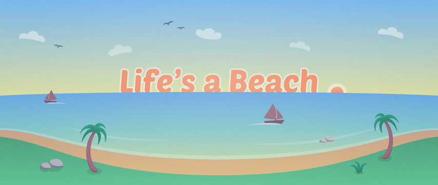 Retro Illustration with Tropical Paradise - a retro style illustration with a beautiful paradise beach and slogan - "Life's a Beach."