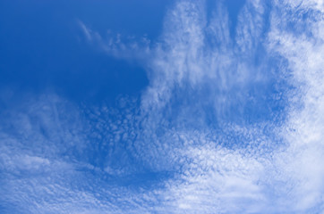 Clear blue sky with white cloud (Wallpaper, background, artwork, abstract design)