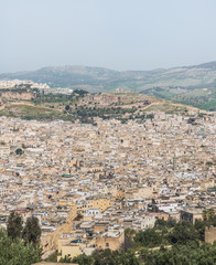 The aerial view of Fes city town in Morocco