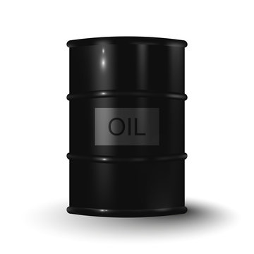 Vector illustration of black metal oil barrel on white backgroun