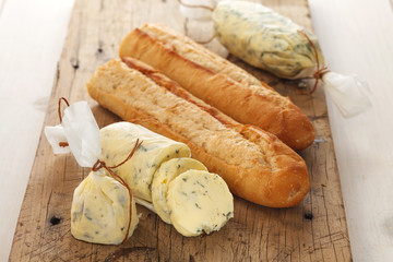garlic bread compound butter herb baguette thyme rosemary coriander oregano