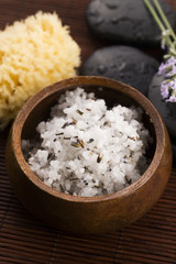 Homemade skin exfoliant (skin scrub) of sea salt, olive oil and