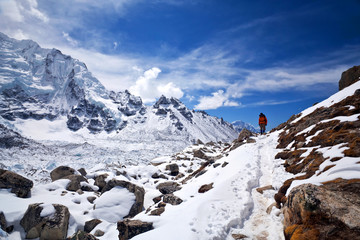 Fototapeta na wymiar Trail to Everest Base Camp and mountain landscape in Sagarmatha National Park, Nepal Himalaya