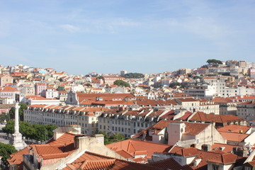 Fototapeta na wymiar Overview of downtown Lisbon from Santa Justa Elevator, with Rossio Square on the left