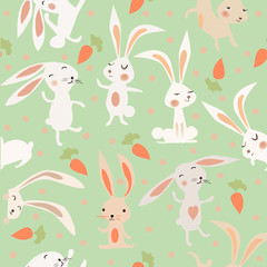 Fototapeta na wymiar seamless pattern with cute white rabbits
