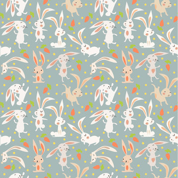 seamless pattern with cute white rabbits