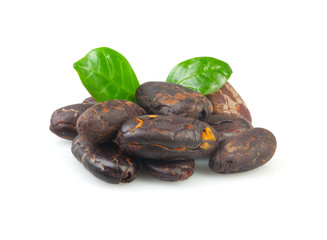 Cacao beans isolated on white
