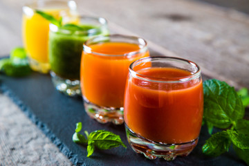 Colorful stack with smoothies