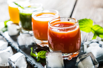 Colorful stack with smoothies