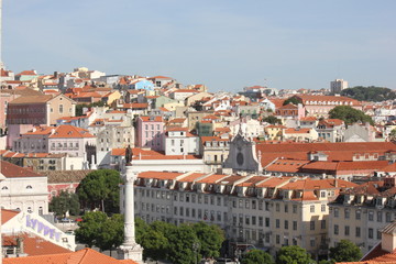Fototapeta na wymiar View from the top of Rossio Square in Lisbon, with Pedro IV column monument