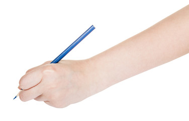 hand draws by blue pencil isolated on white