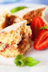 Homemade cake served with strawberries