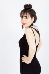 Fototapeta premium Beautiful woman doing different expressions in different sets of clothes: posing