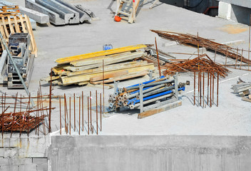 Reinforcement and equipment on construction site work