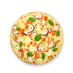Delicious vegetarian pizza with aubergines and zucchini