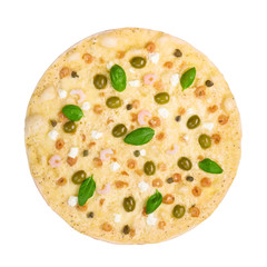 Delicious seafood pizza with olives