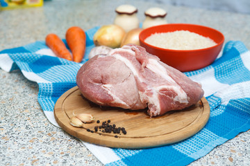 pilaf ingredients laid out on the kitchen table