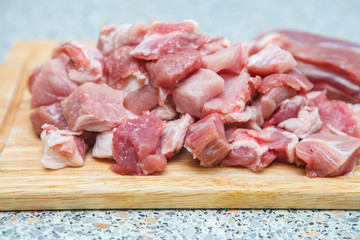 meat chopped into small pieces on a cutting board