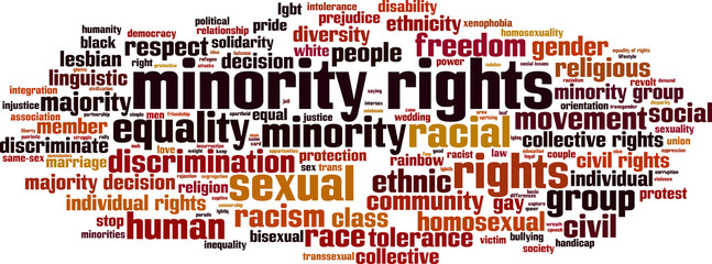 Minority rights word cloud concept. Vector illustration