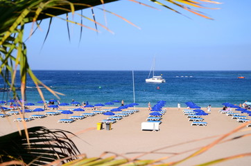 Przepiękna plaża De Las Vistas w Los Cristianos na Teneryfie - obrazy, fototapety, plakaty