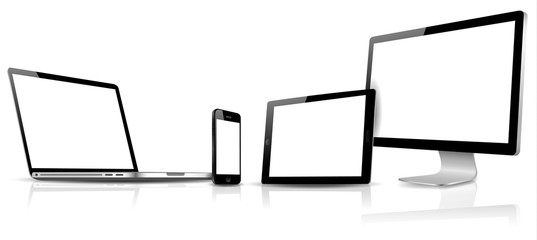 Computer, PC, Laptop, Smartphone, Tablet blank screens set isolated