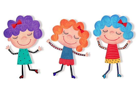 Girls. Cartoon characters. Watercolors on paper