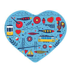 Travel concept card. Illustration of love for Lisbon 