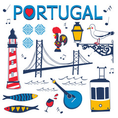 Stylish collection of typical Portuguese icons