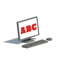 Learning Computer - ABC - Low poly art style computer with monitor, mouse and keyboard, against an isolated white background - 3D Illustration	