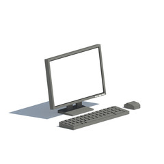 Black Modern Computer - Low poly art style computer with monitor, mouse and keyboard, against an isolated white background - 3D Illustration