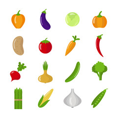 Set of vegetables. Flat vector illustrations.