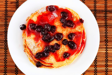 Pancakes with blueberry jam