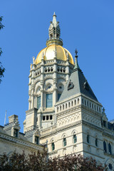 Fototapeta na wymiar Connecticut State Capitol, Hartford, Connecticut, USA. This building was designed by Richard Upjohn with Victorian Gothic Revival style in 1872.