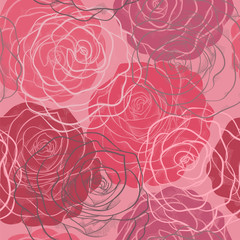 beautiful seamless pattern in red and pink roses with contours