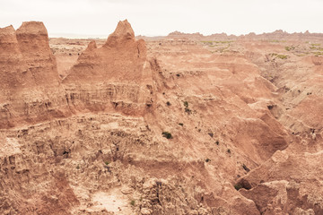 The rocky landscape of Badlands National Park in the Black Hills of South Dakota, USA.