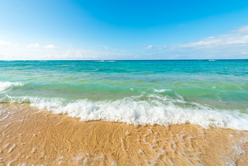 Sea, beach, waves, sky, landscape. Okinawa, Japan, Asia.